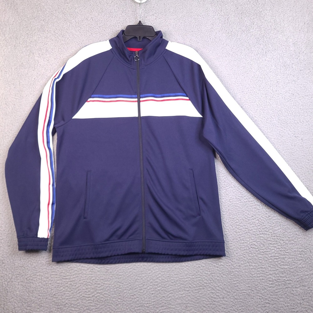Ideology Track Jacket Mens Large Navy‎ Blue White Striped Full Zip Mock Neck